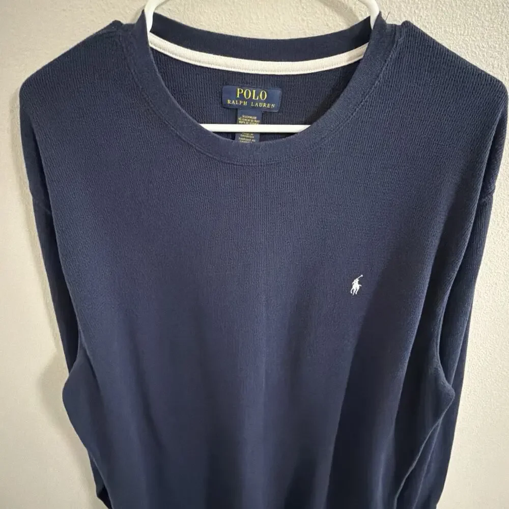 Polo Ralph Lauren Thermal Shirt Men’s XL Navy Waffle Knit Long Sleeve Sleepwear